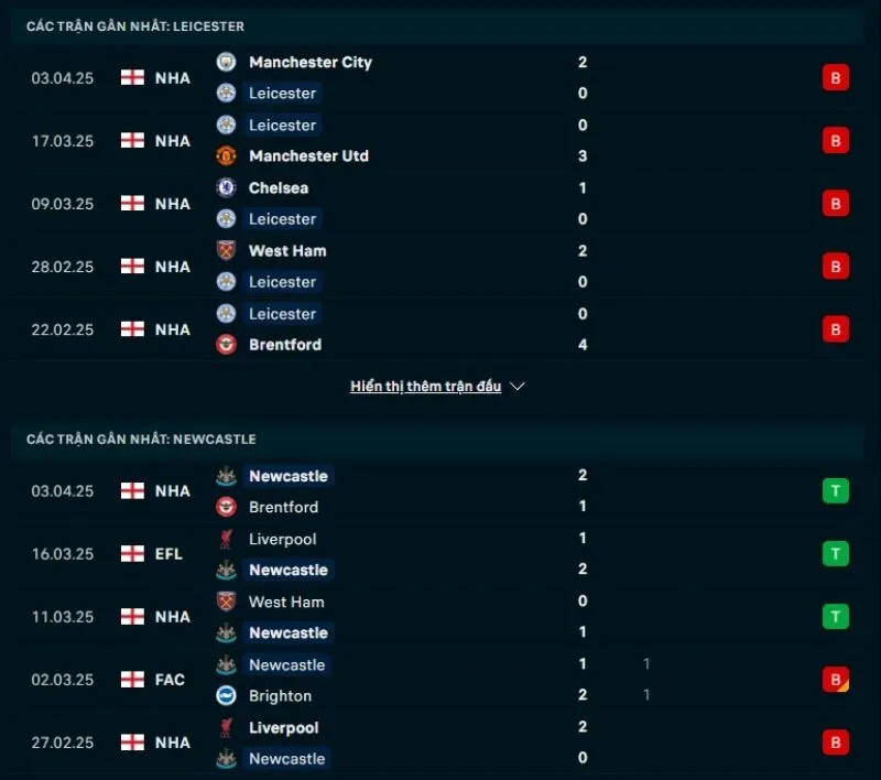 Tổng quan trước trận Leicester City vs Newcastle United          